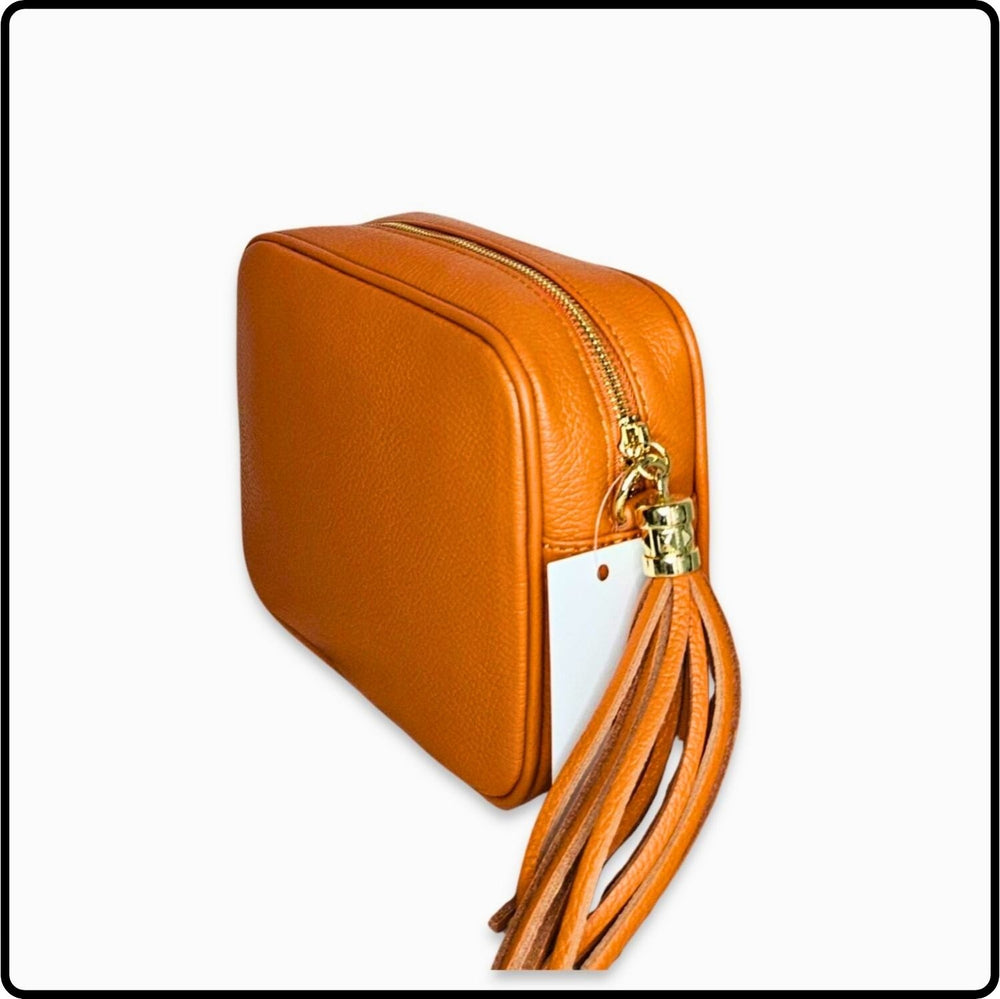 Leather Cross Body Bag Tassel- PS233-ORANGE