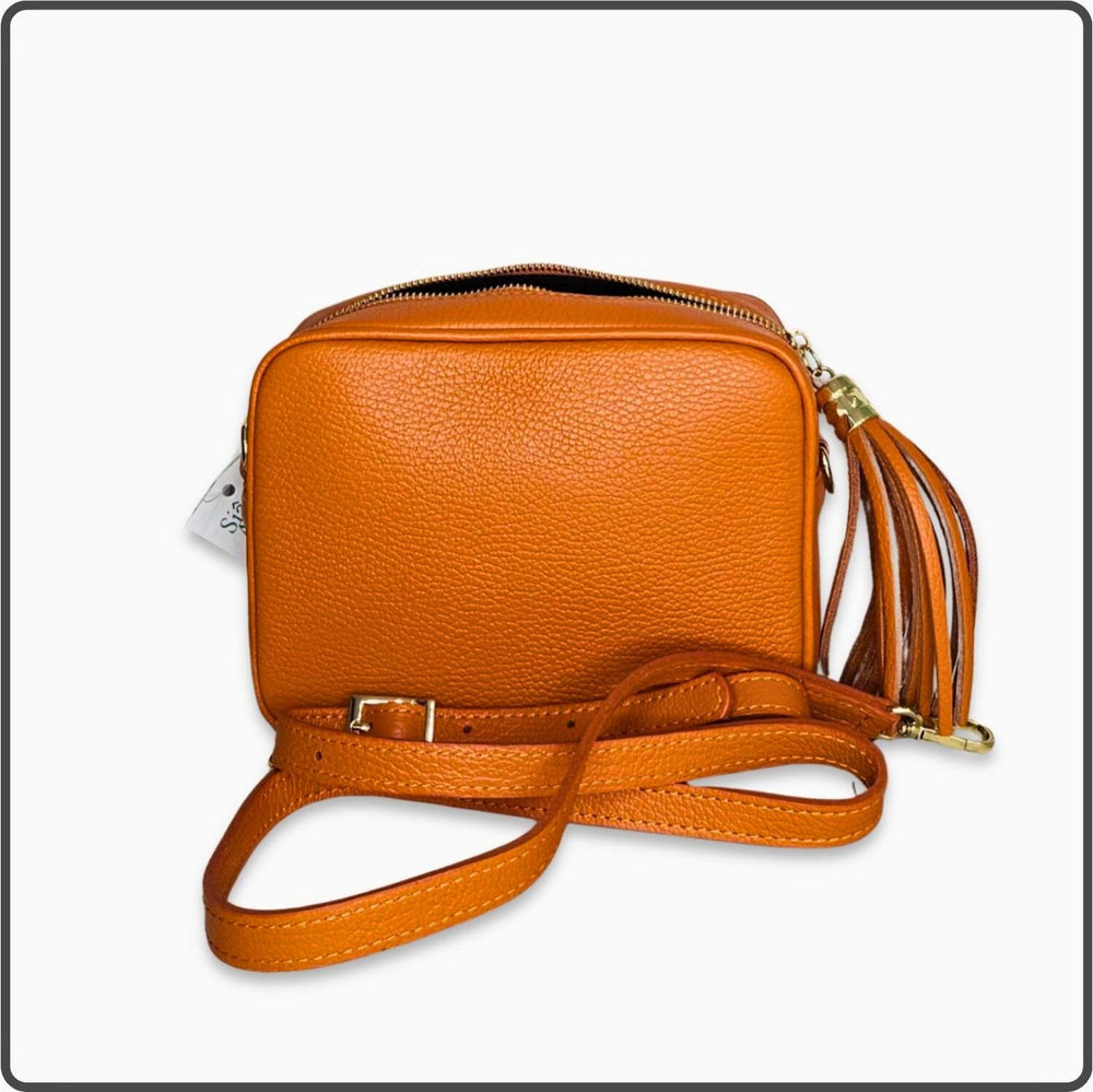 Leather Cross Body Bag Tassel- PS233-ORANGE