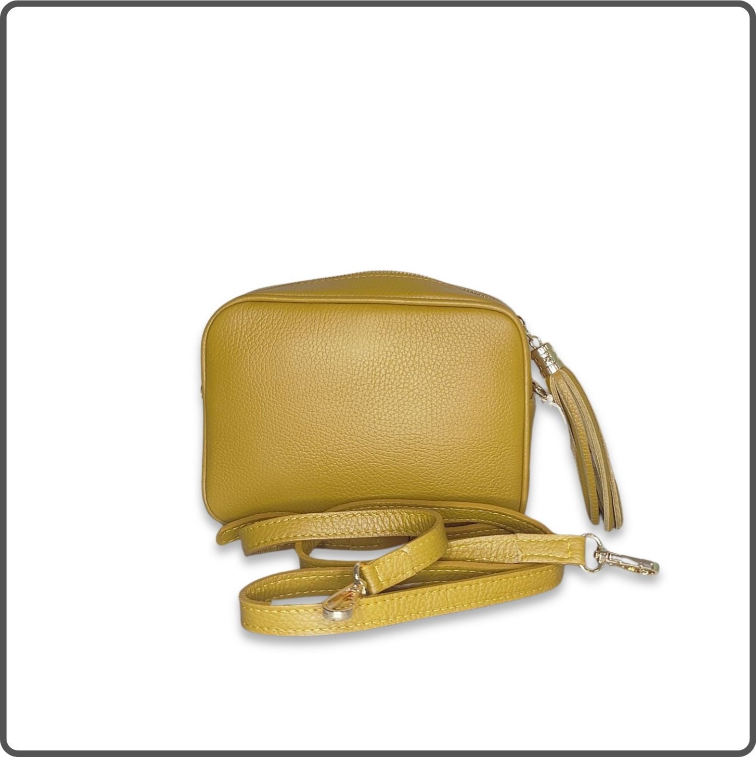 Leather Cross Body Bag Tassel- PS233-MUSTARD