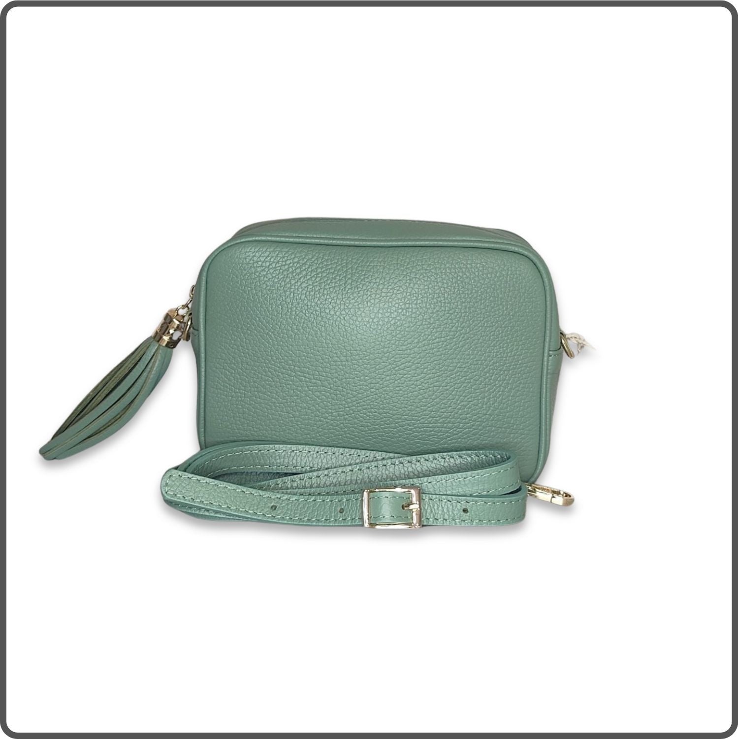 Leather Cross Body Bag Tassel- PS233-DUSTY GREEN