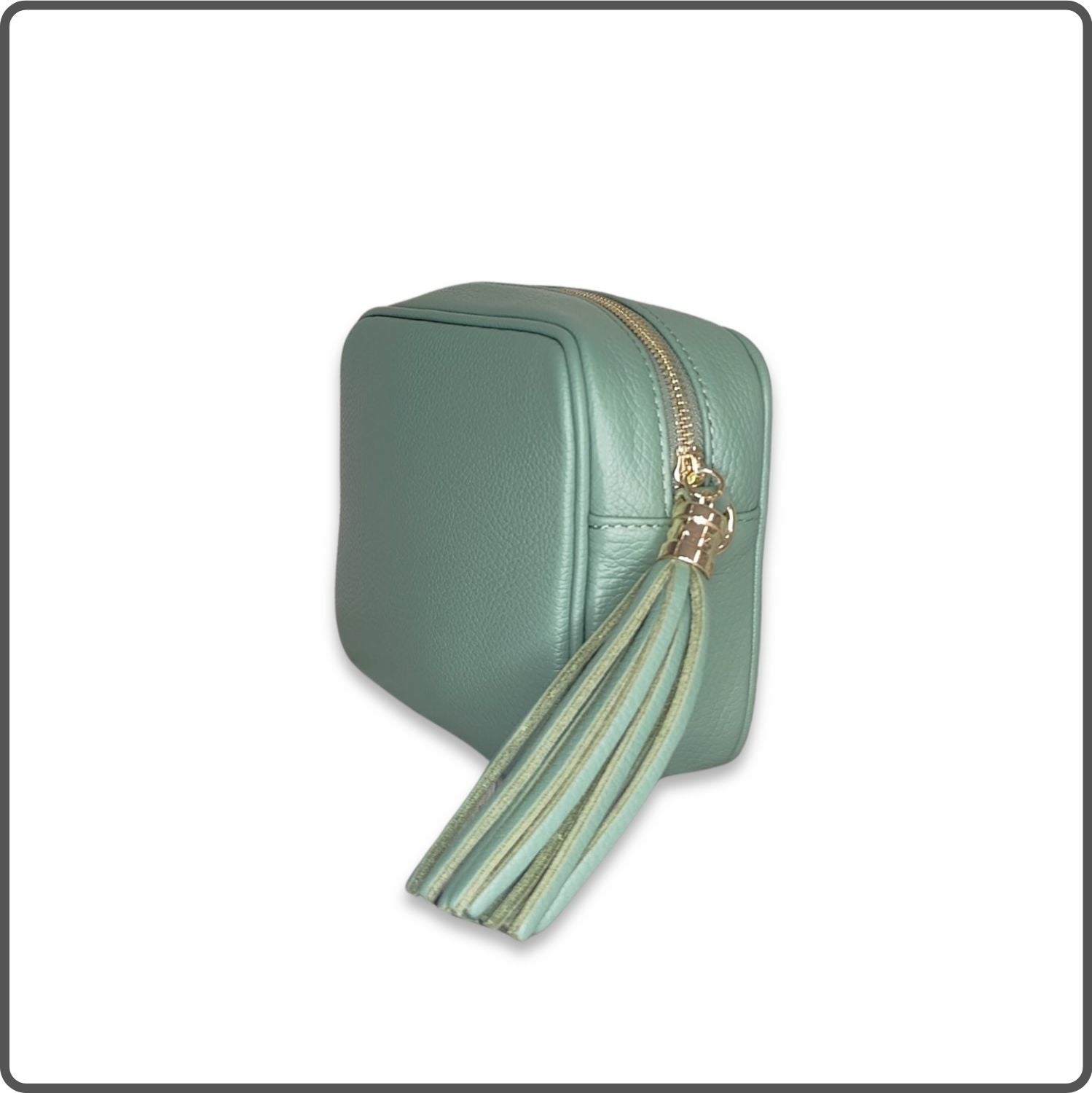 Leather Cross Body Bag Tassel- PS233-DUSTY GREEN