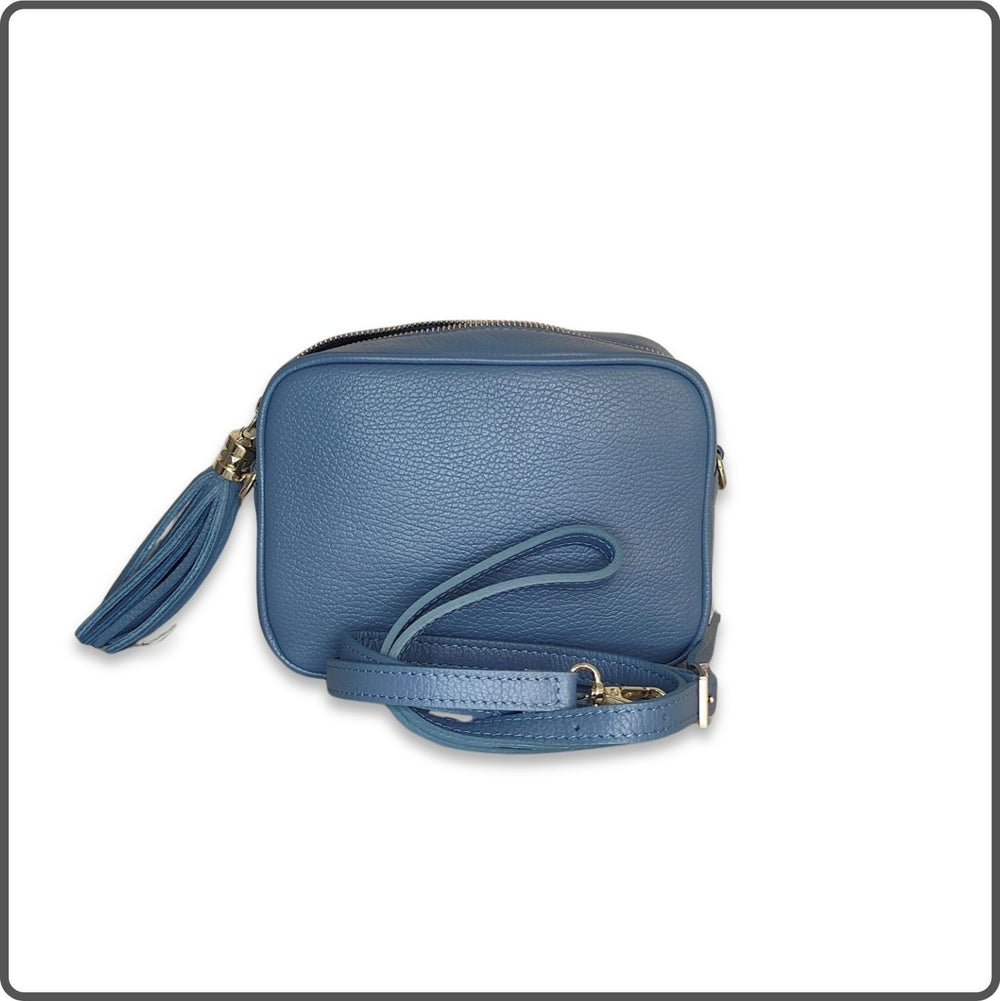 Leather Cross Body Bag Tassel- PS233-DENIM BLUE