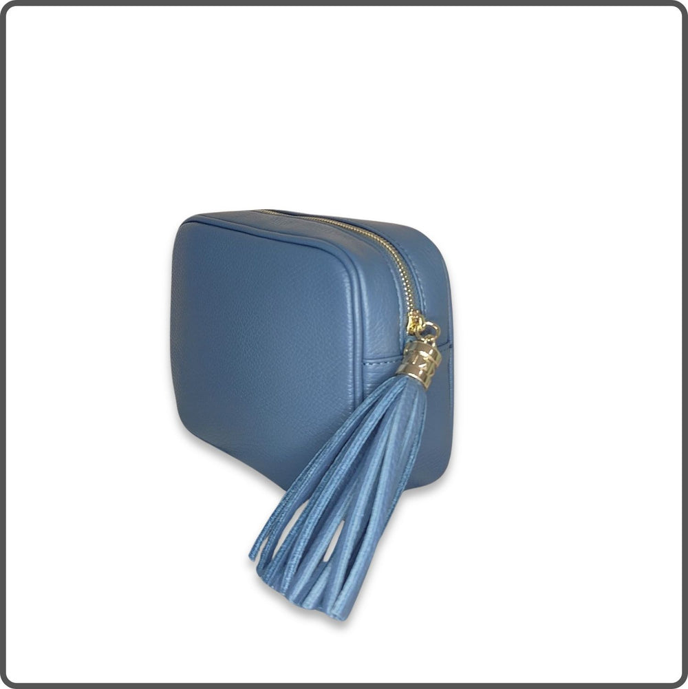 Leather Cross Body Bag Tassel- PS233-DENIM BLUE