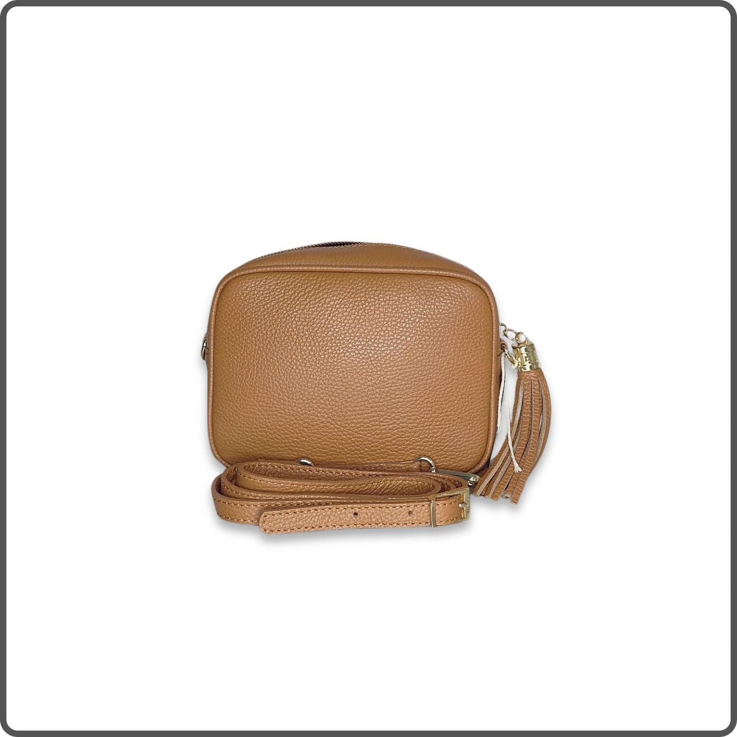 Leather Cross Body Bag Tassel- PS233-DARK TAN