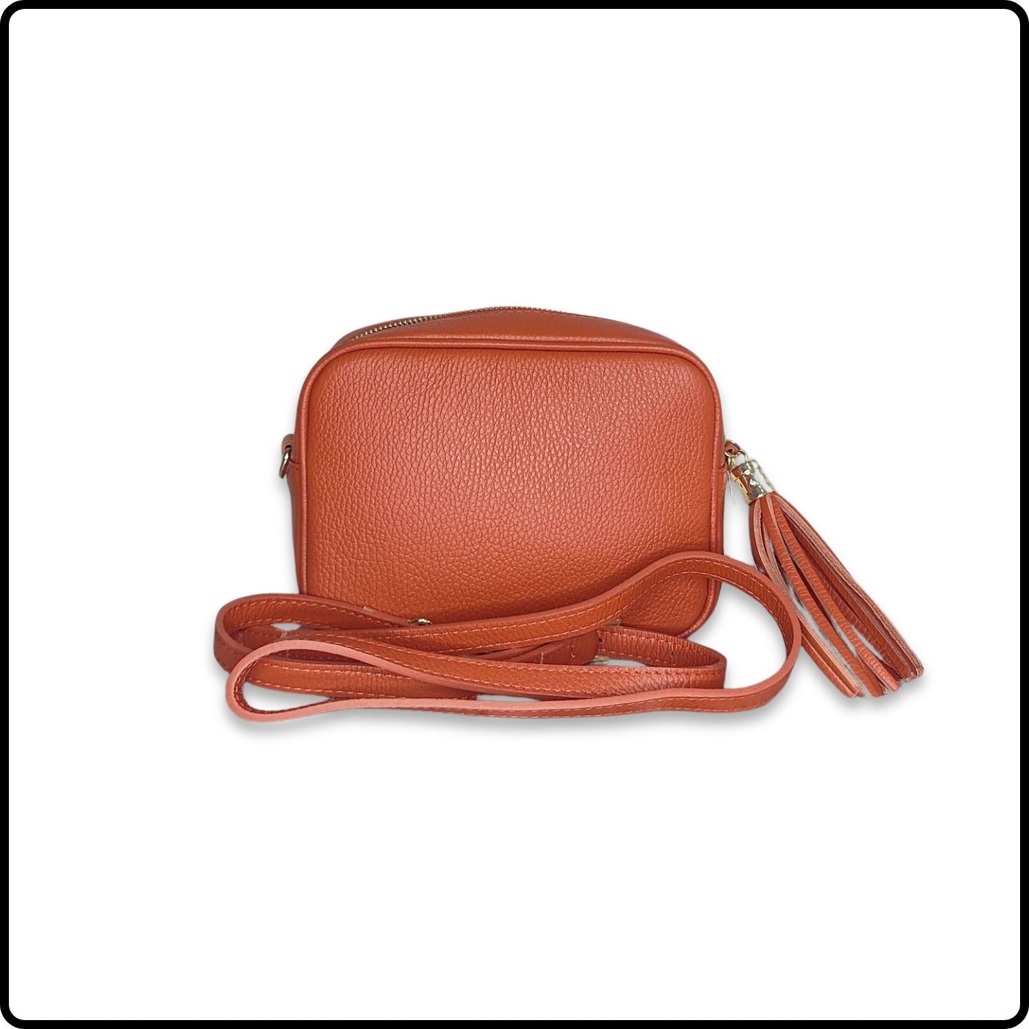 Leather Cross Body Bag Tassel- PS233-BURNT ORANGE