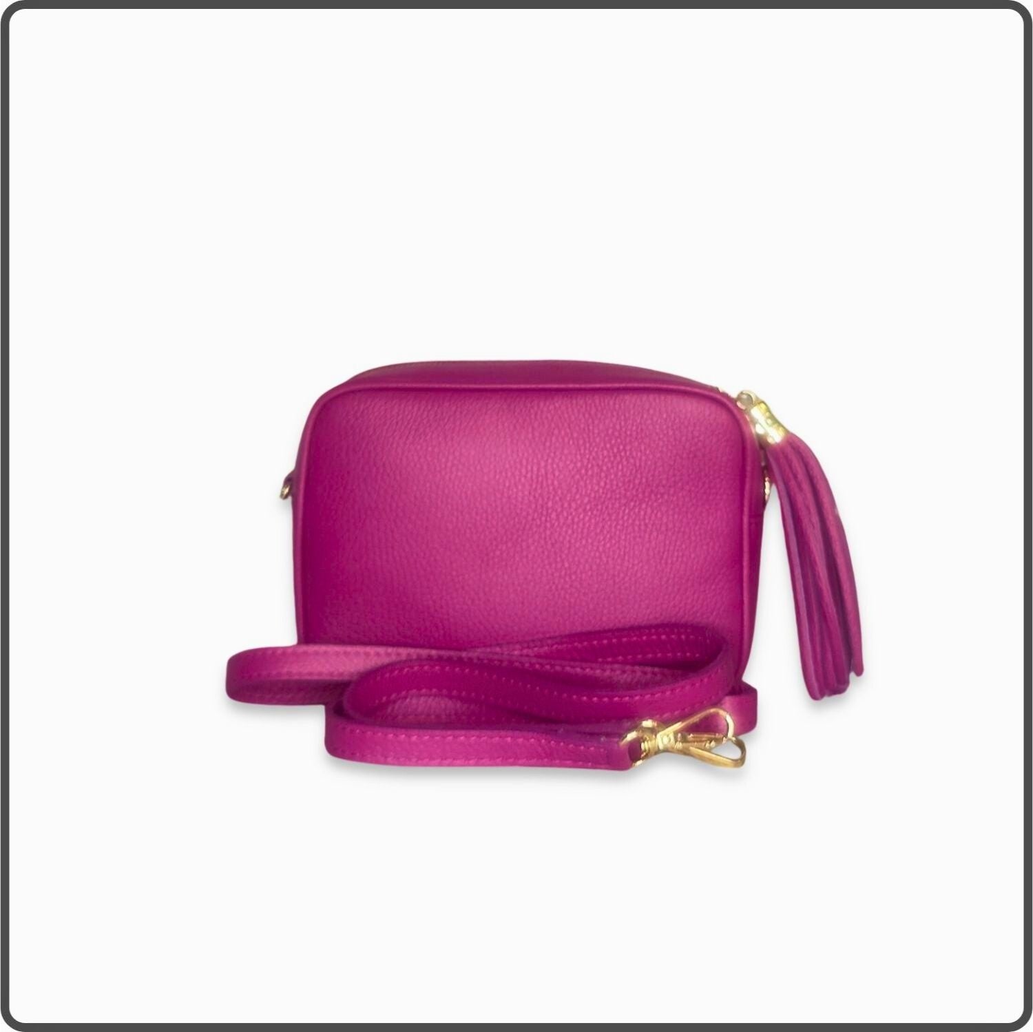 Leather Cross Body Bag Tassel- PS233-FUCHSIA