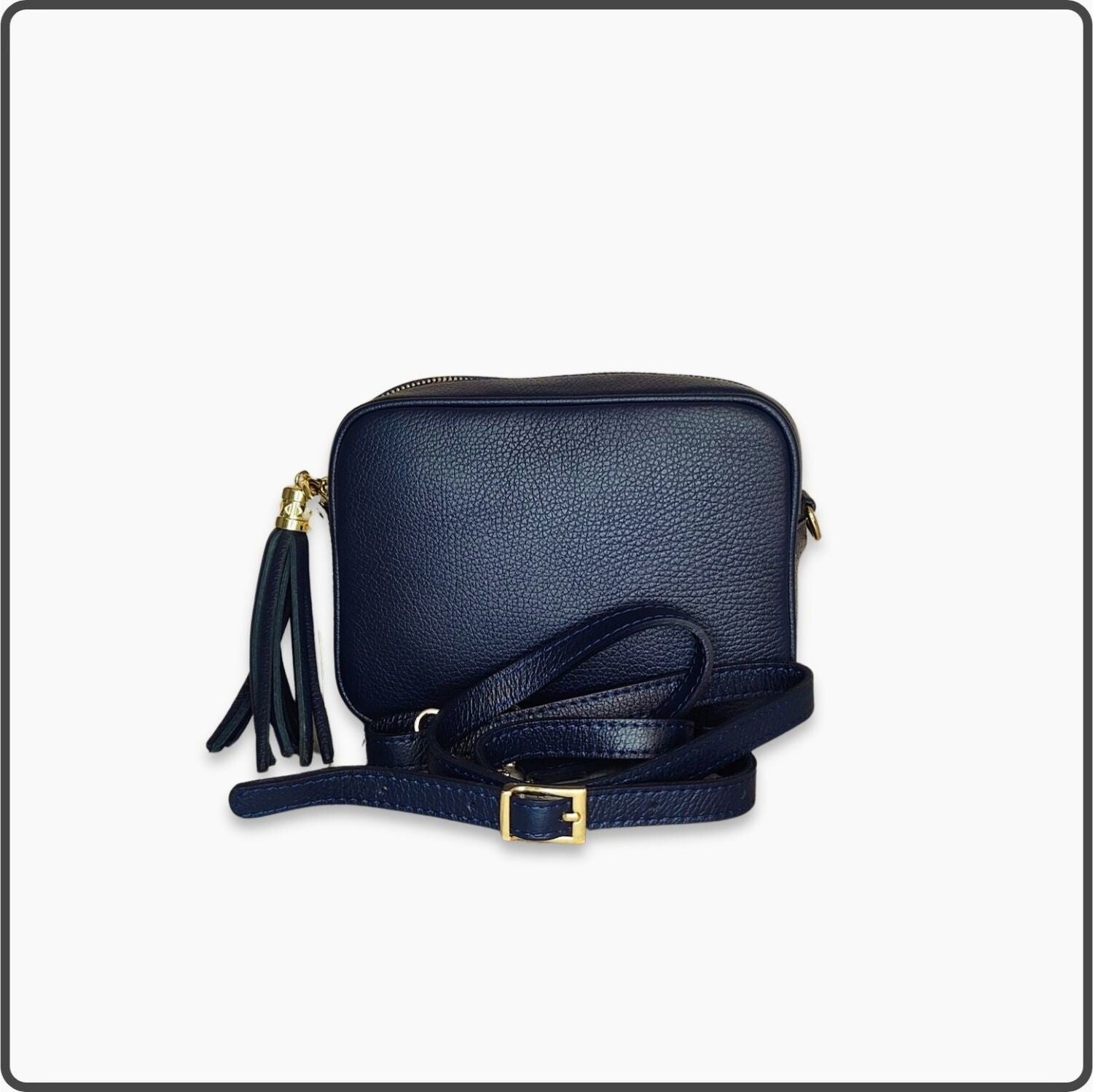 Leather Cross Body Bag Tassel- PS233-NAVY