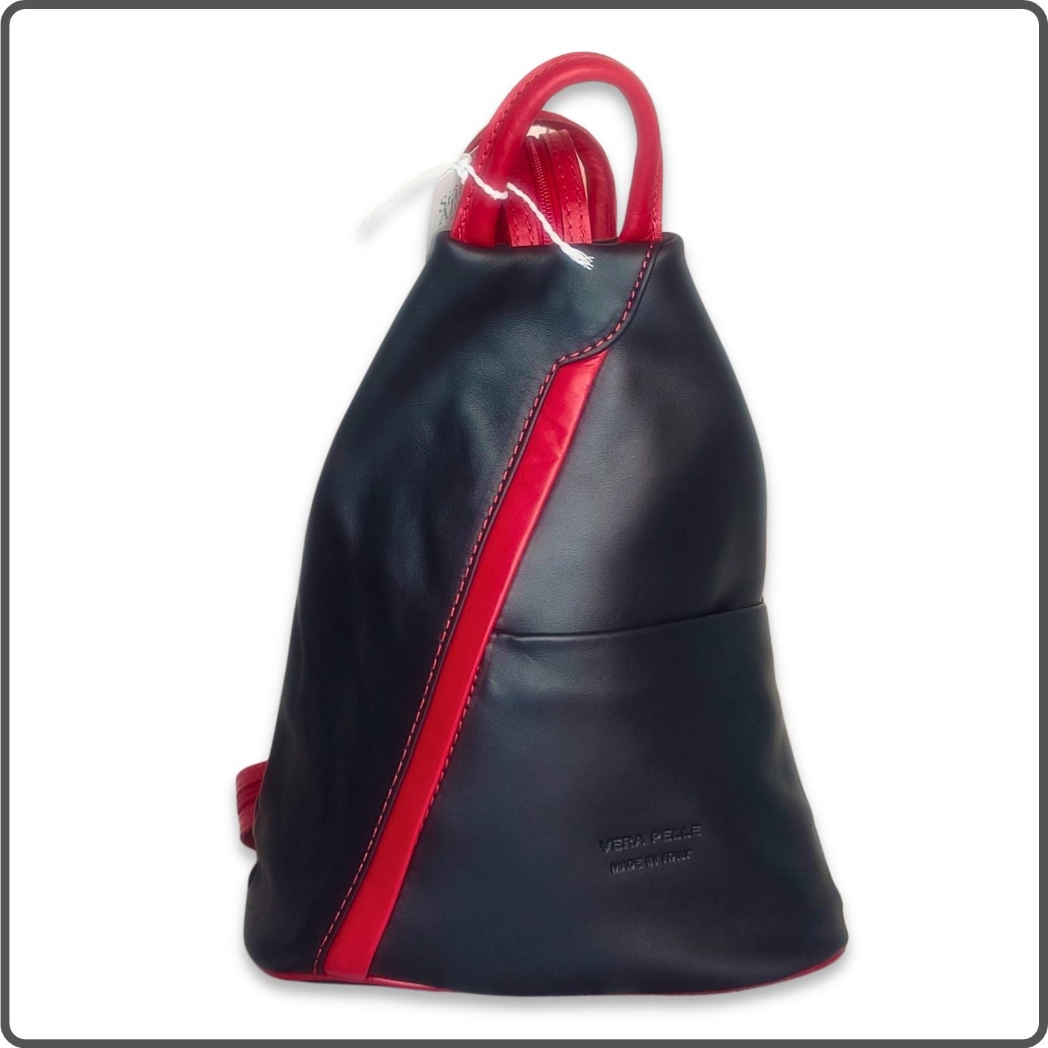 Large Soft Leather Backpack - VPR244-BLACK/RED