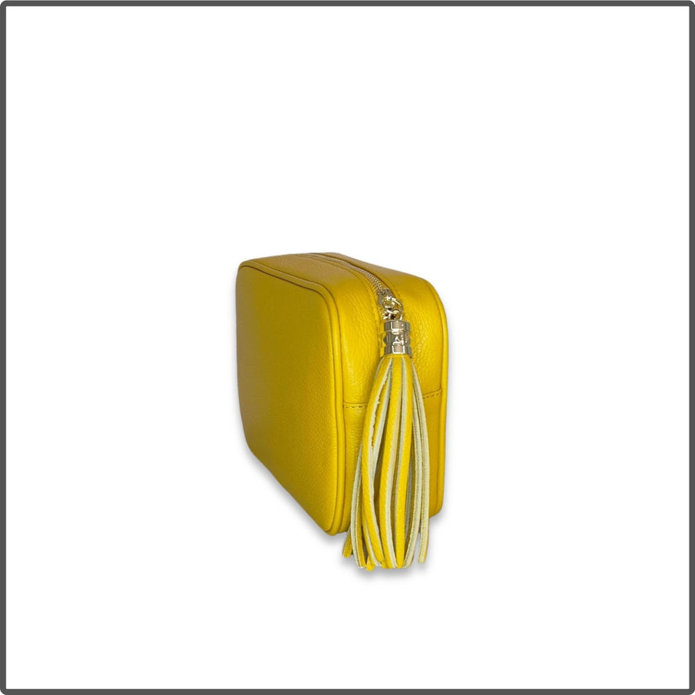 Leather Cross Body Bag Tassel- PS233-YELLOW