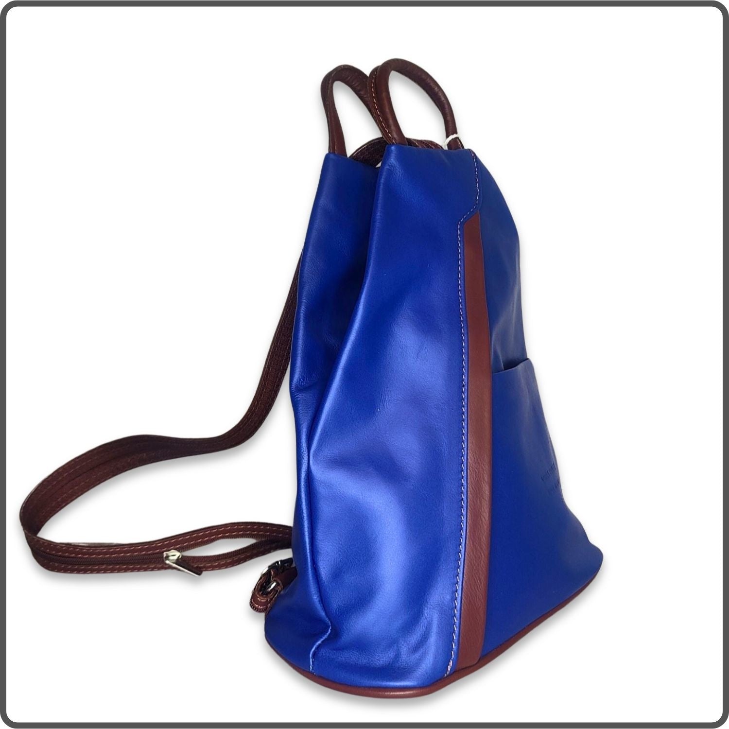 Large Soft Leather Backpack - VPR244-BLUE/BROWN