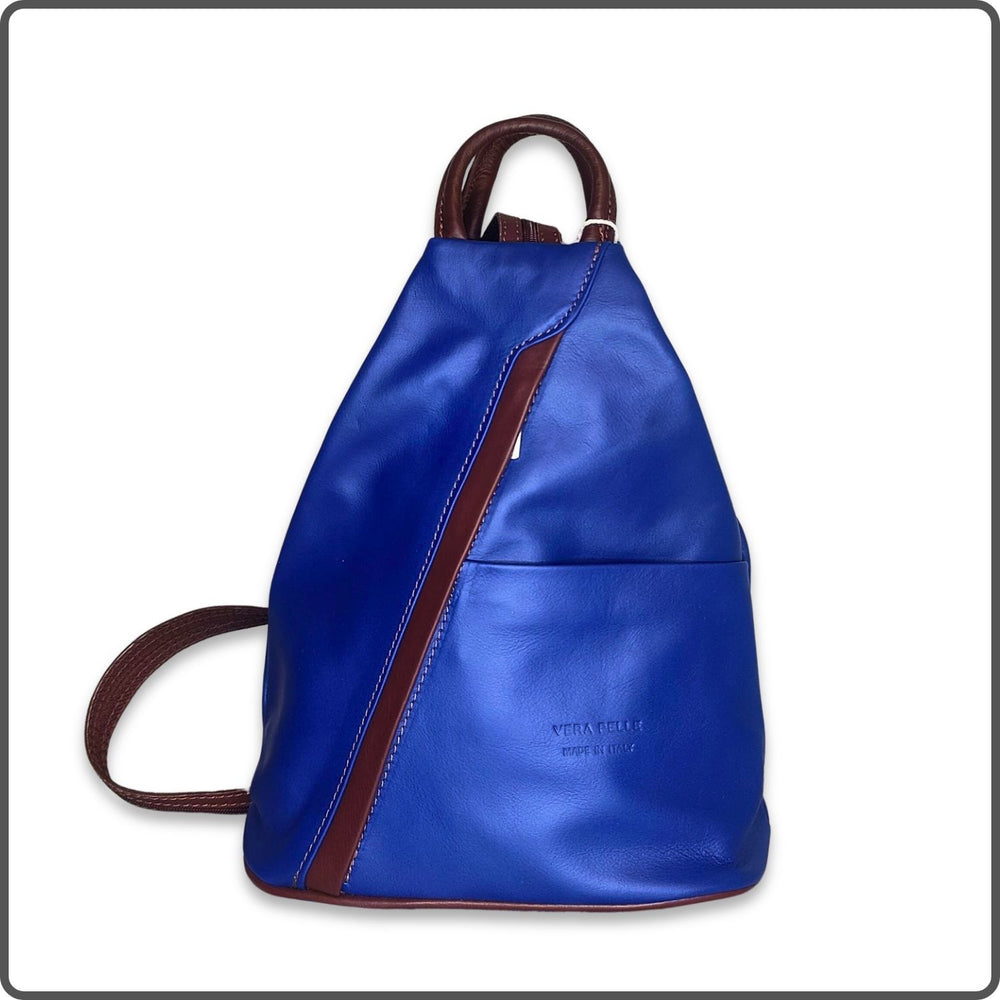 Large Soft Leather Backpack - VPR244-BLUE/BROWN