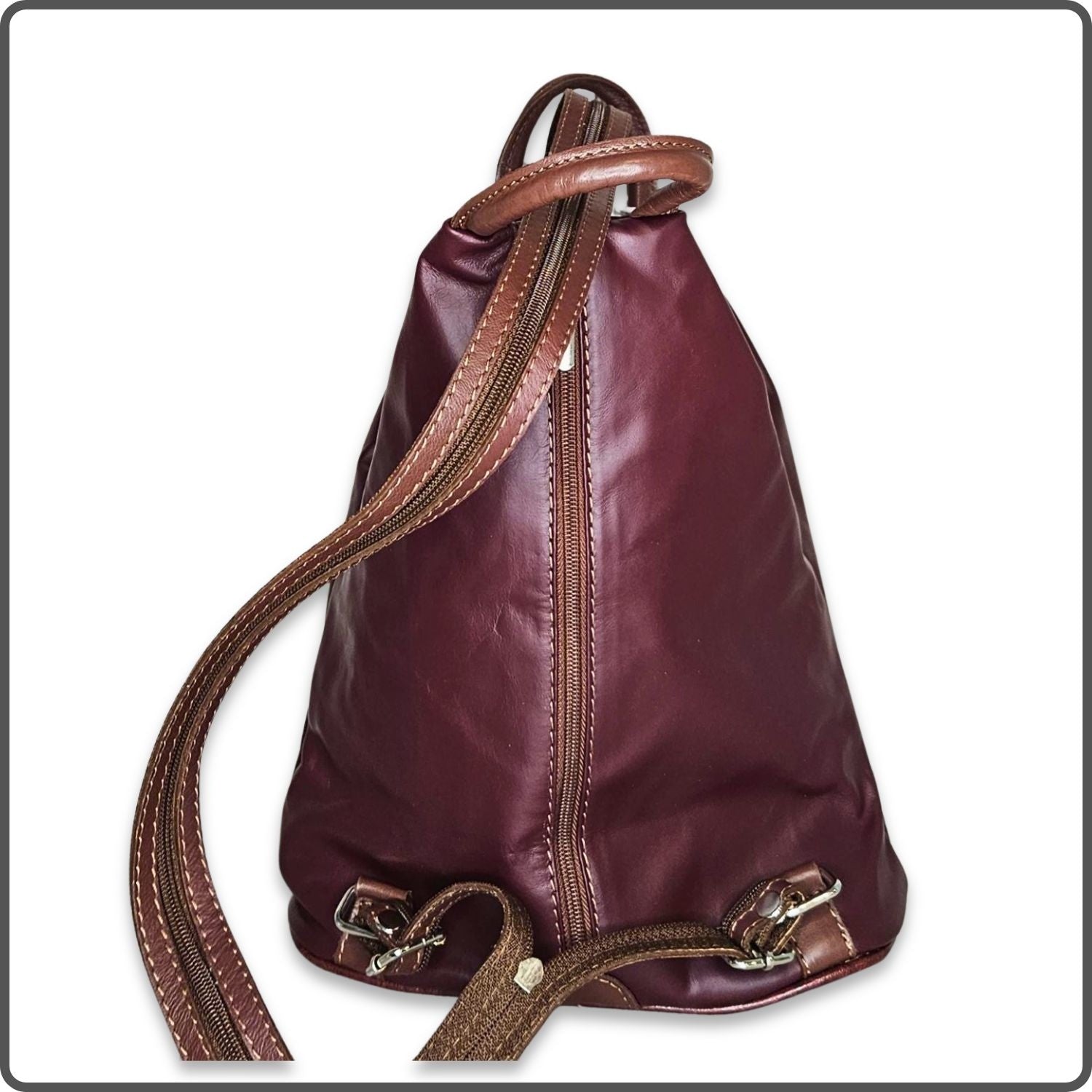 Large Soft Leather Backpack - VPR244-BURGUNDY/BROWN