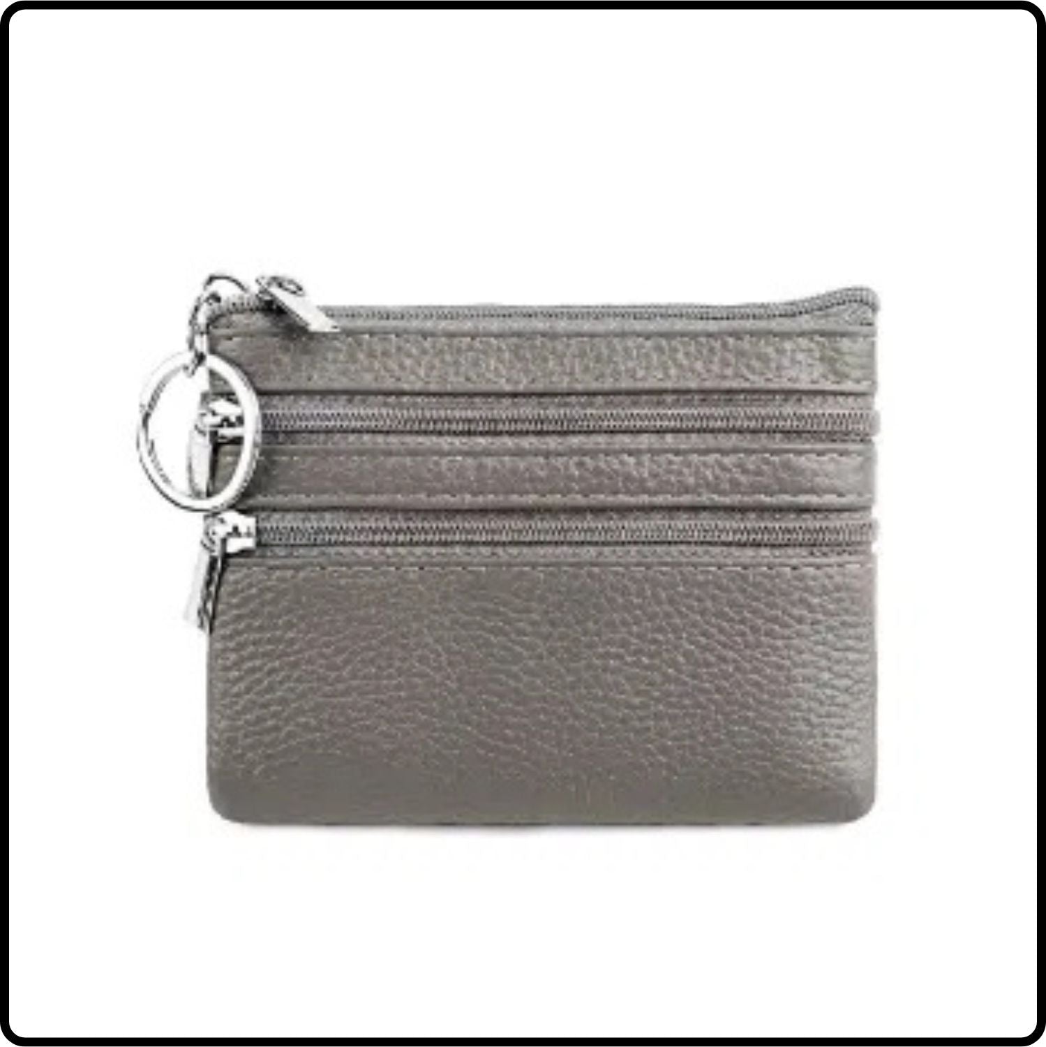 Leather Zipper Coin Purse - 001-GREY