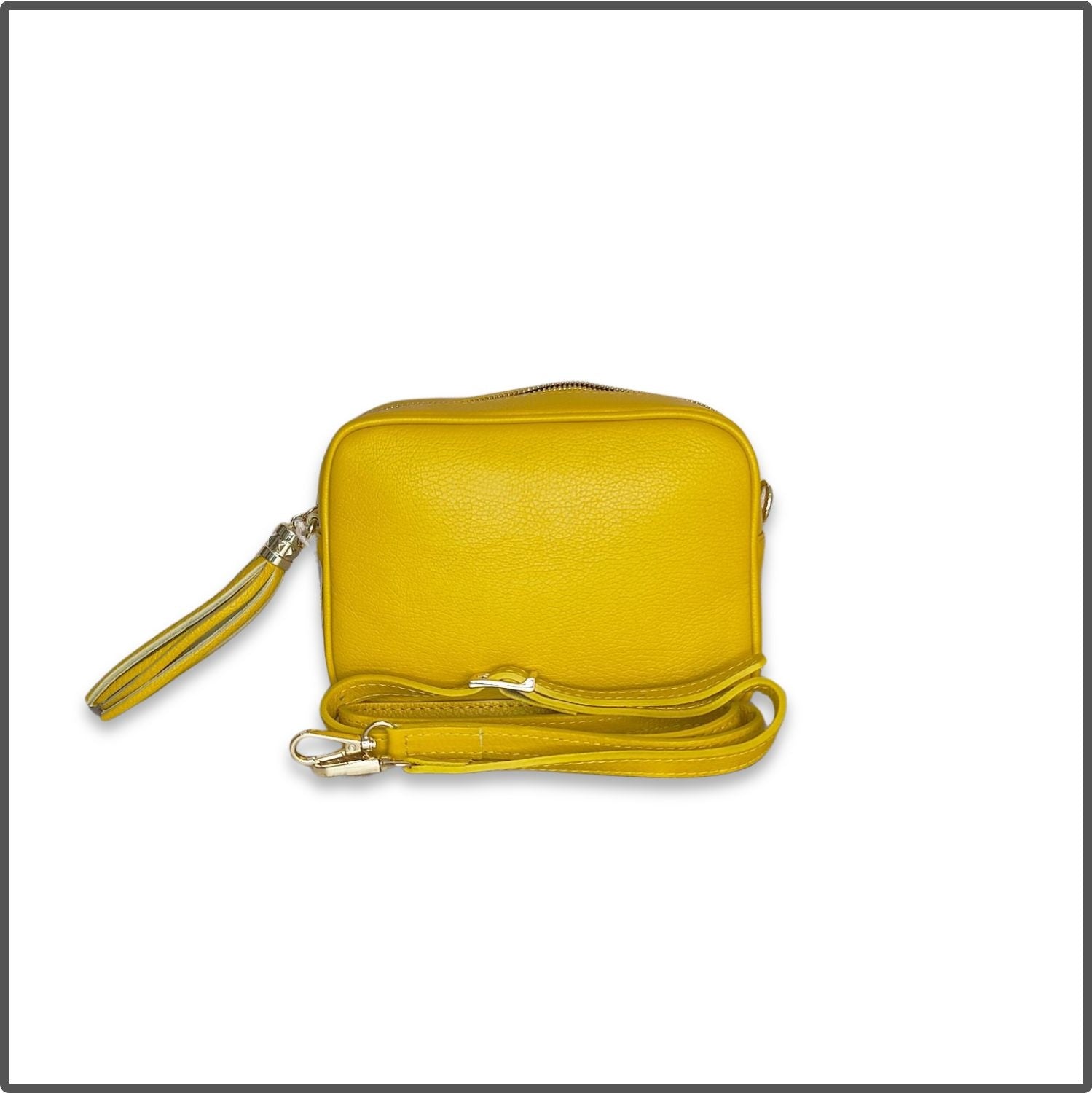 Leather Cross Body Bag Tassel- PS233-YELLOW