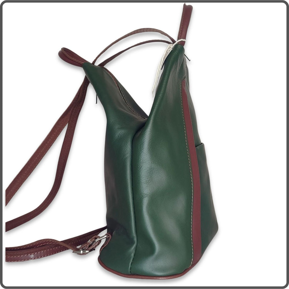 Large Soft Leather Backpack - VPR244-GREEN/BROWN