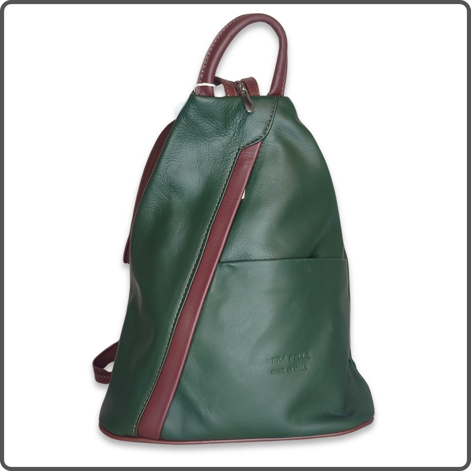 Large Soft Leather Backpack - VPR244-GREEN/BROWN