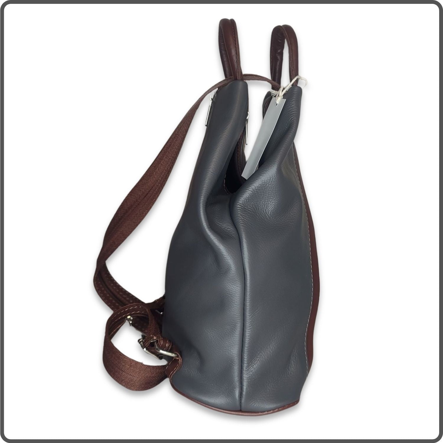 Large Soft Leather Backpack - VPR244-DARKGREY/BROWN