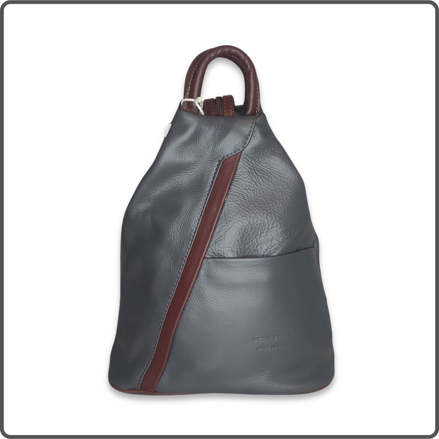 Large Soft Leather Backpack - VPR244-DARKGREY/BROWN