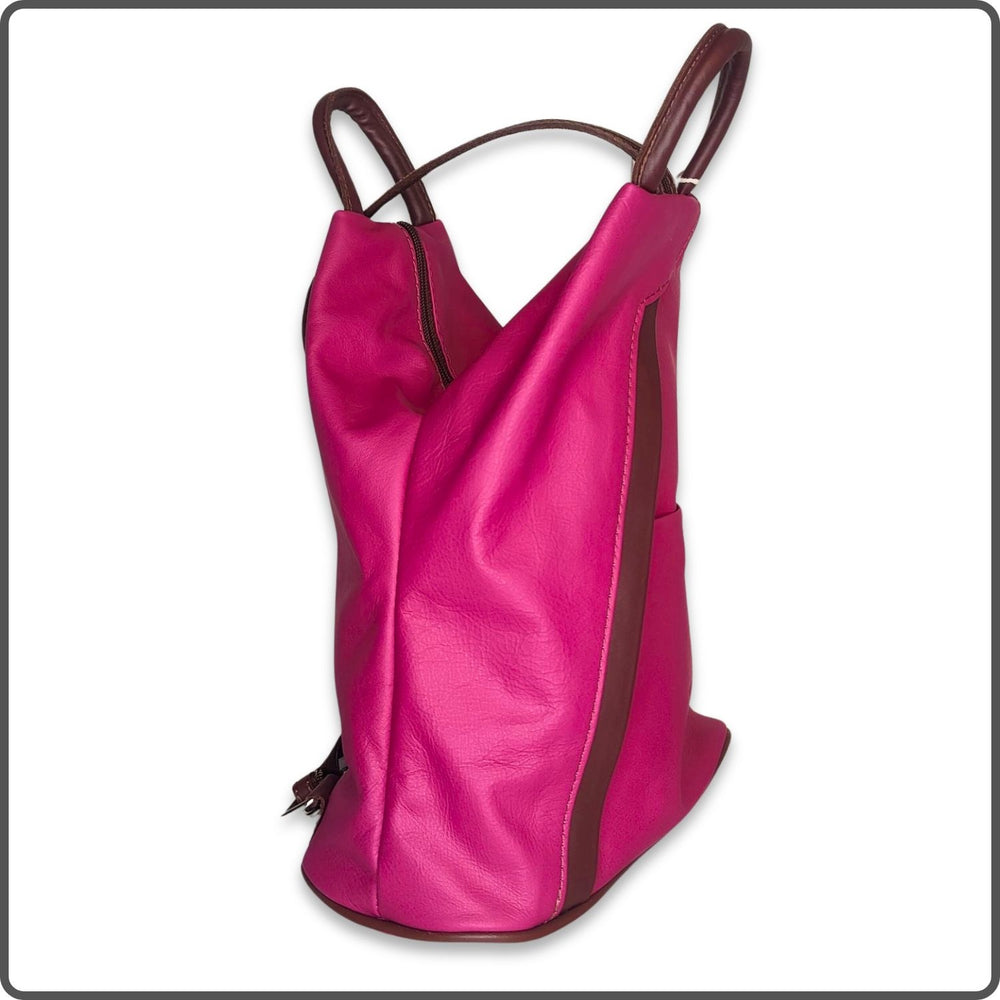 Large Soft Leather Backpack - VPR244-FUCHSIA/BROWN