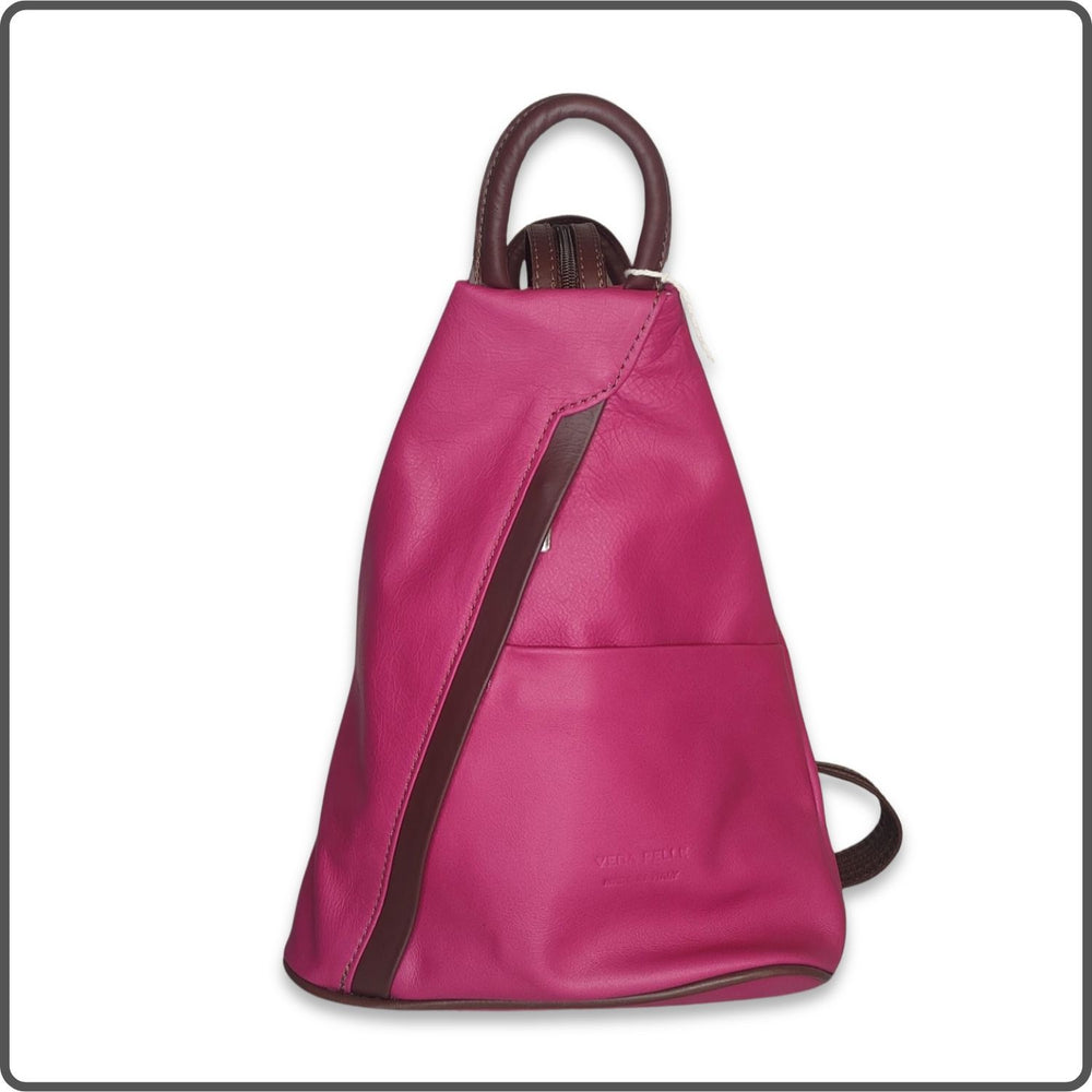 Large Soft Leather Backpack - VPR244-FUCHSIA/BROWN