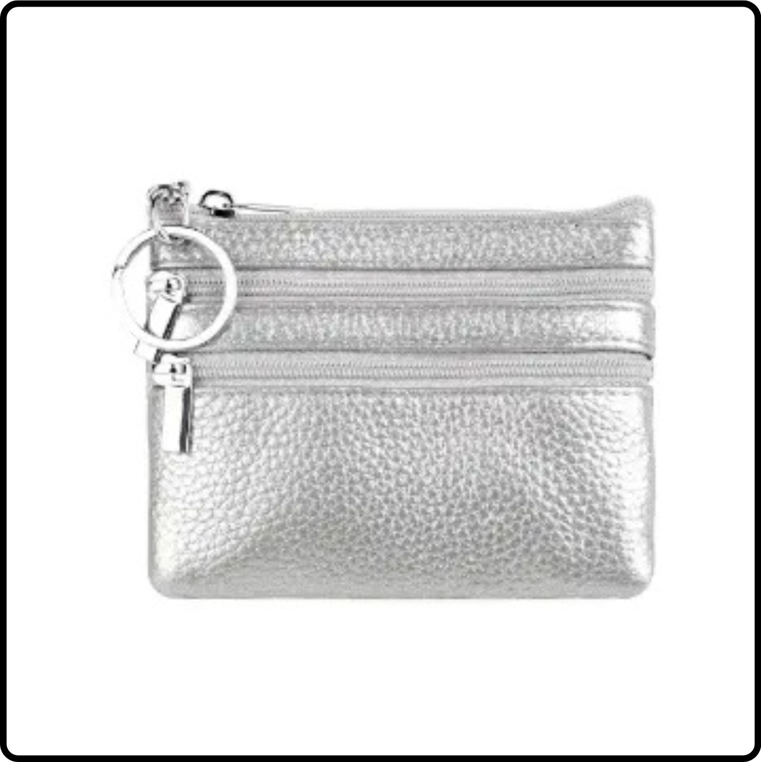 Leather Zipper Coin Purse - 001-SILVER