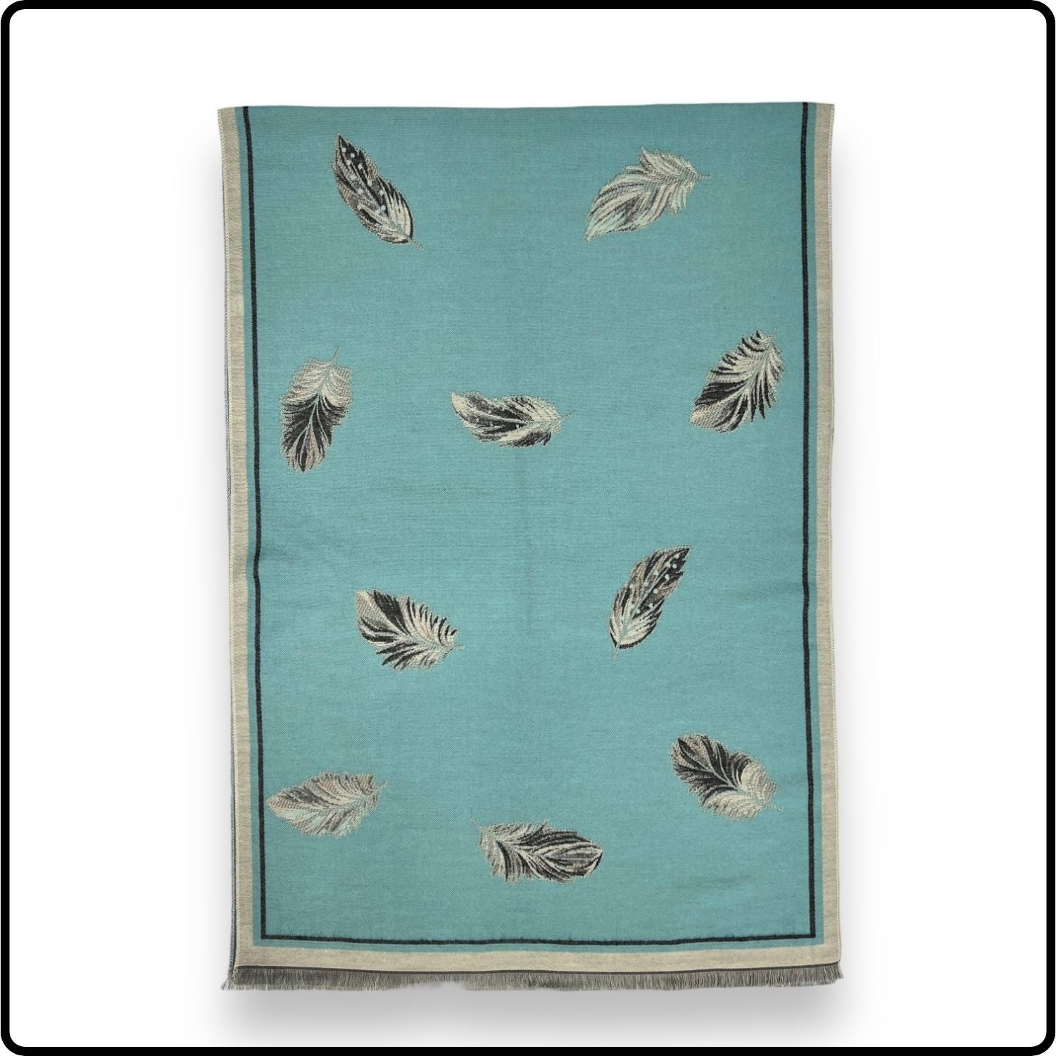 Feather print on reversible cashmere blend scarf in Duck Egg Blue-SFDB