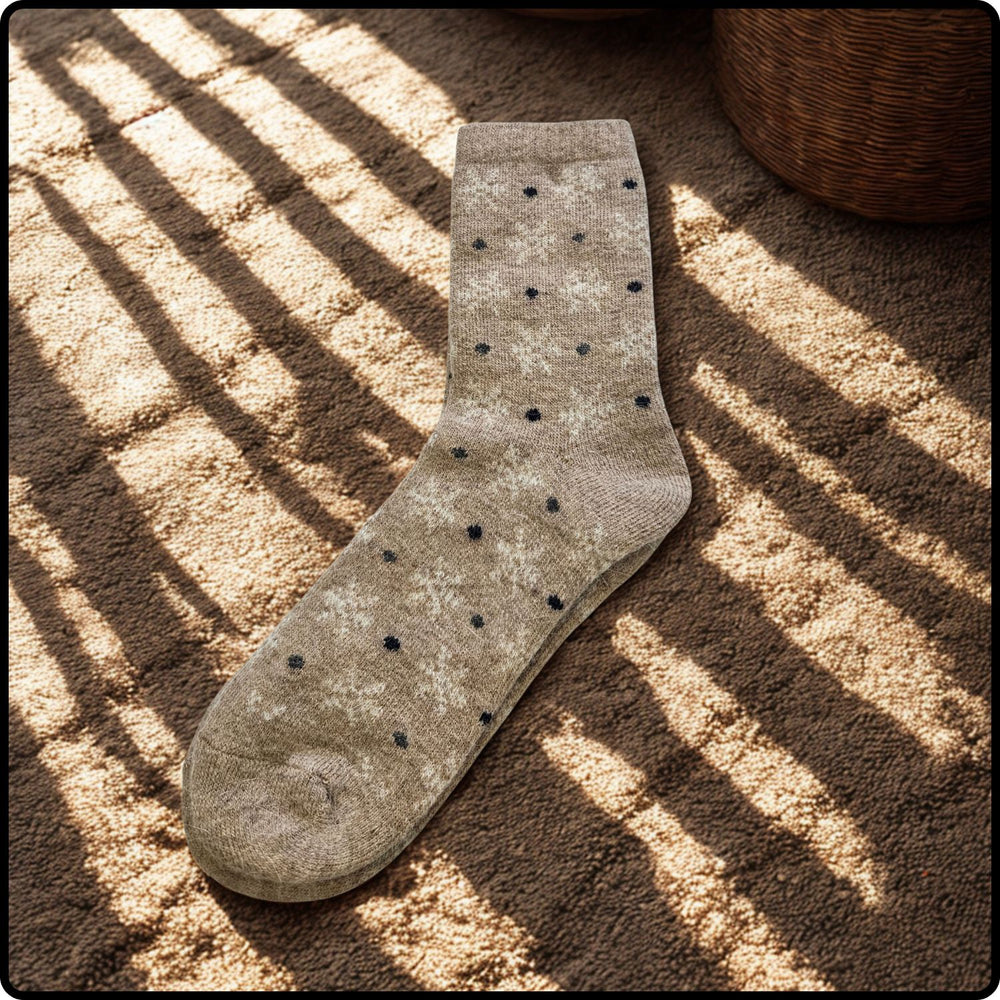 Wool Blend Snowflake Socks in Taupe-WFT
