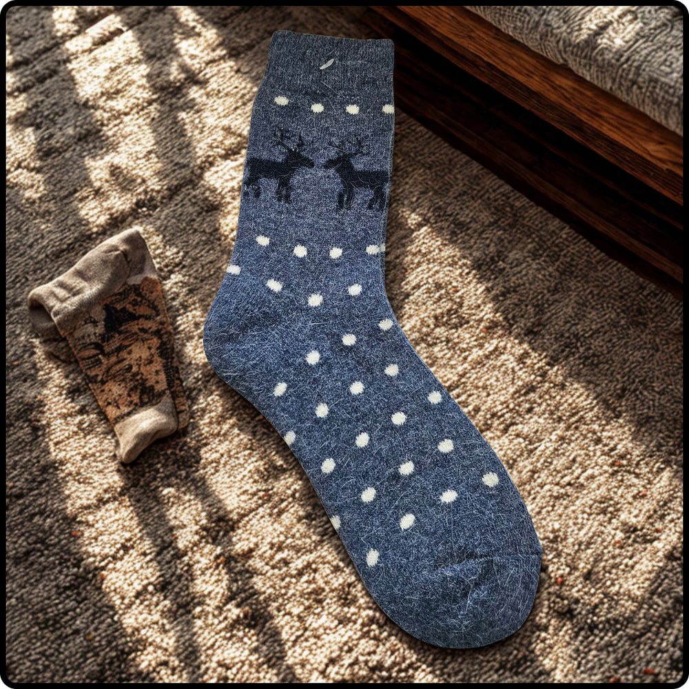 Wool Blend Reindeer Socks in Blue-WRB