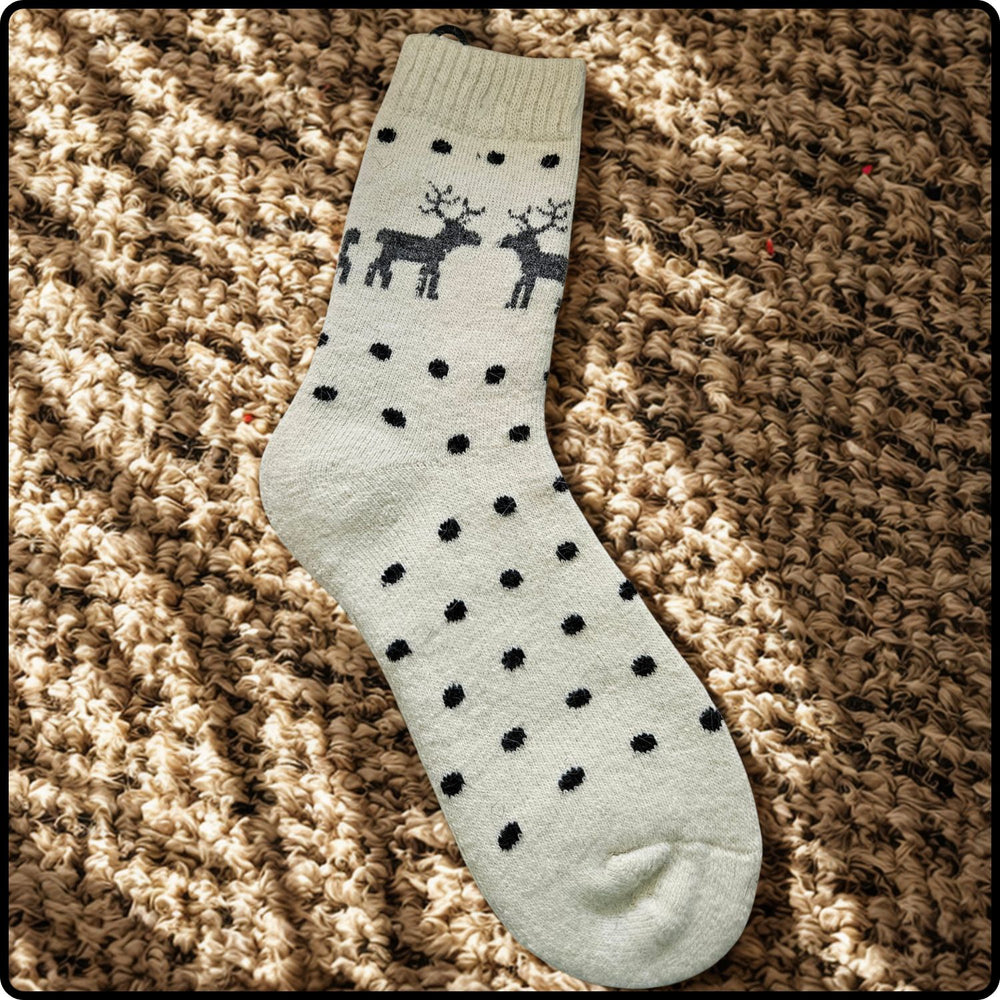 Wool Blend Reindeer Socks in Cream-WRC
