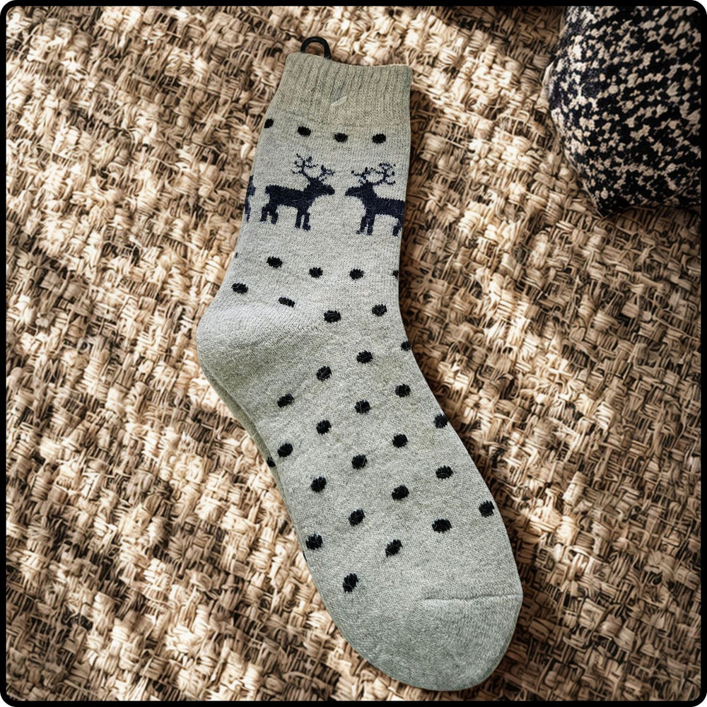 Wool Blend Reindeer Socks in Grey-WRG