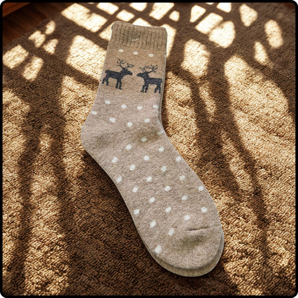 Wool Blend Reindeer Socks in Taupe-WRT