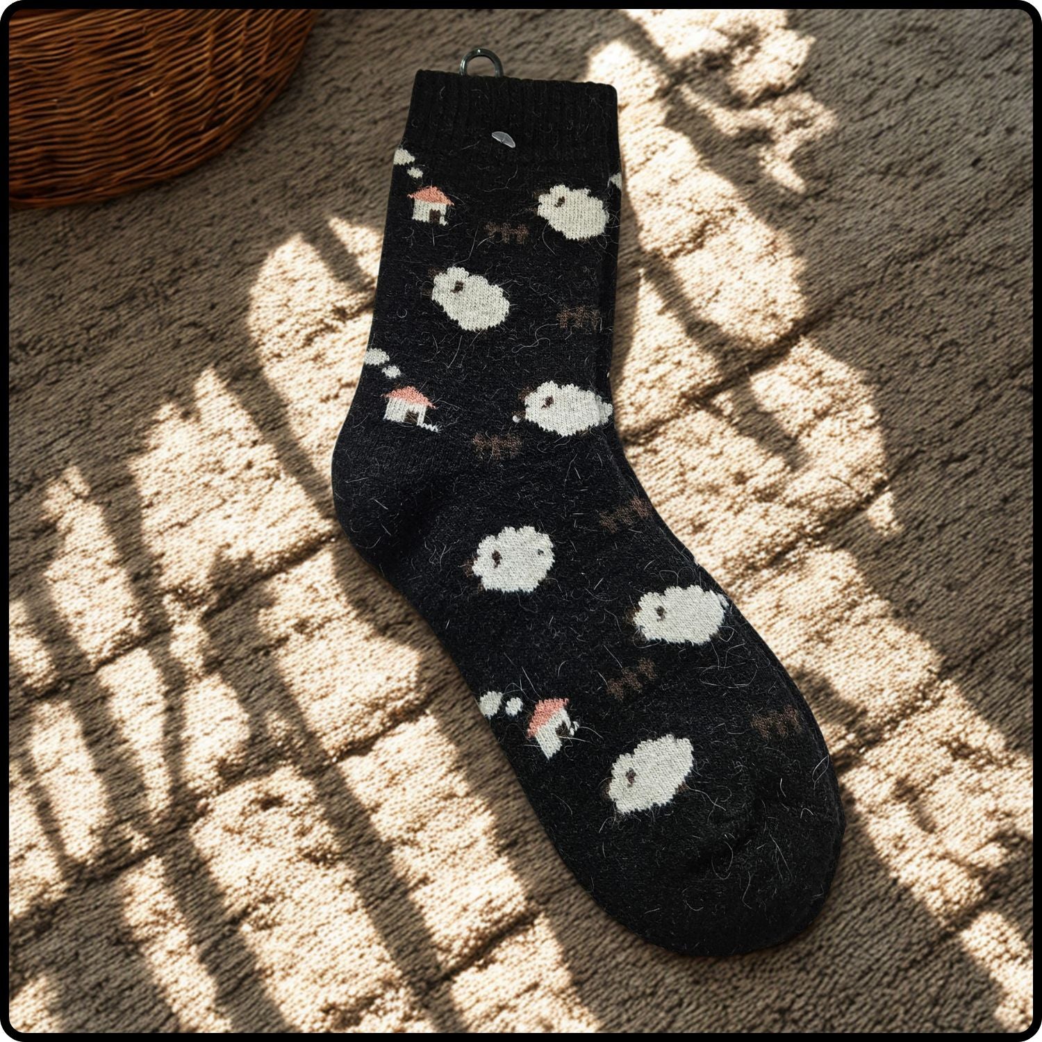 Wool Blend Sheep Socks in Black-WSB