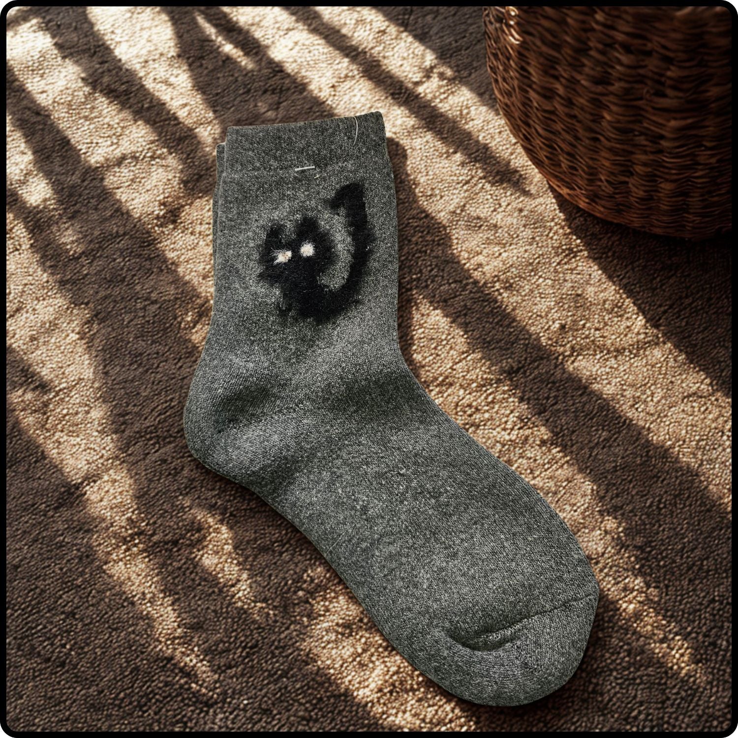 Wool Blend Cute Cat Socks in Dark Grey-WCDG