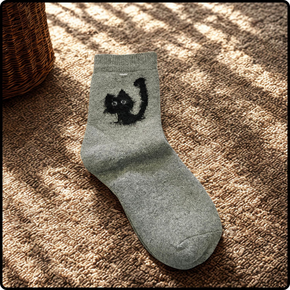 Wool Blend Cute Cat Socks in Light Grey-WCLG
