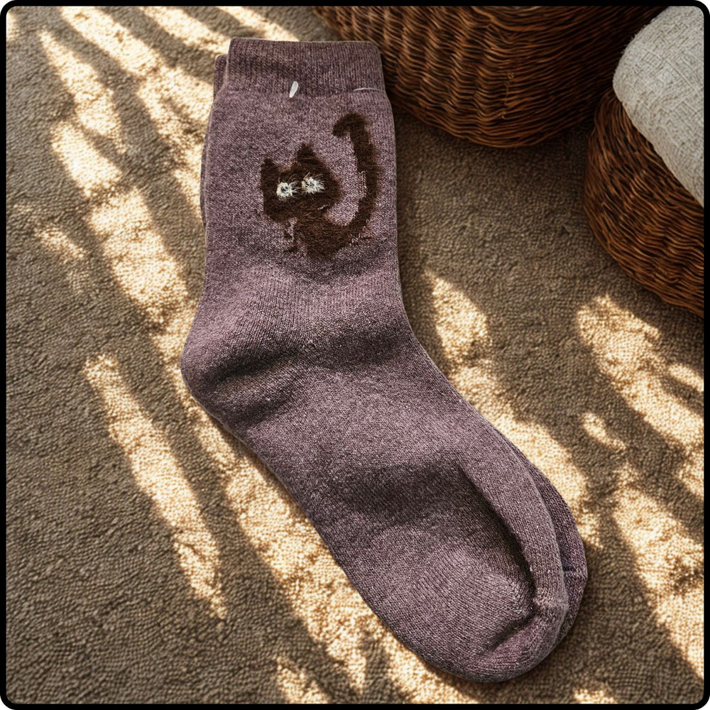 Wool Blend Cute Cat Socks in Mauve-WCM