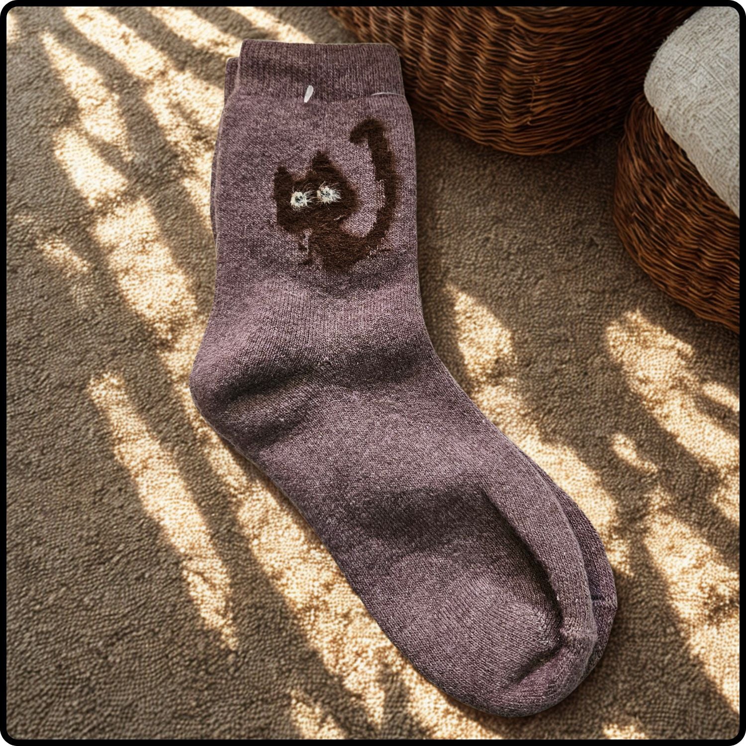 Wool Blend Cute Cat Socks in Mauve-WCM