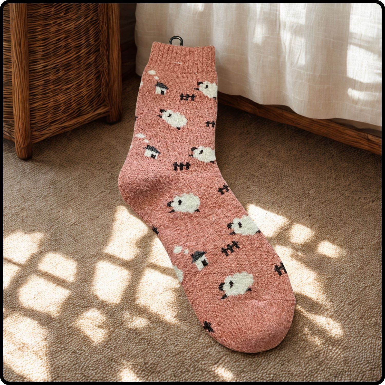 Wool Blend Sheep Socks in Rose-WSR