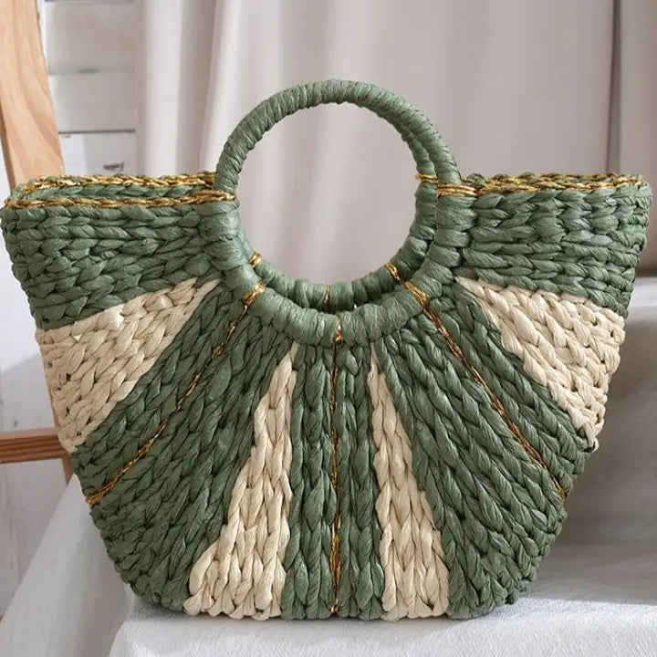 Woven Summer Bag with Gold Accents-SW-GREEN