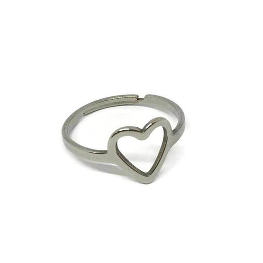 This stylish Love Heart Cutout Outline Adjustable Silver Plate on Stainless Steel Ring is a great addition to any jewellery collection. Its non-tarnish and water-resistant material ensures durability and lasting shine, while its adjustable one-size-fits-all design offers versatility and comfort. Crafted from sterling silver plated stainless steel and weighing only 13g, this ring is perfect for everyday wear.