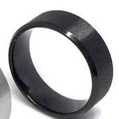 This stainless steel ring is perfect for everyday wear! Crafted from 0.8 cm of tarnish-resistant, water-resistant stainless steel, this plain black band is a timeless classic that will last for years to come.