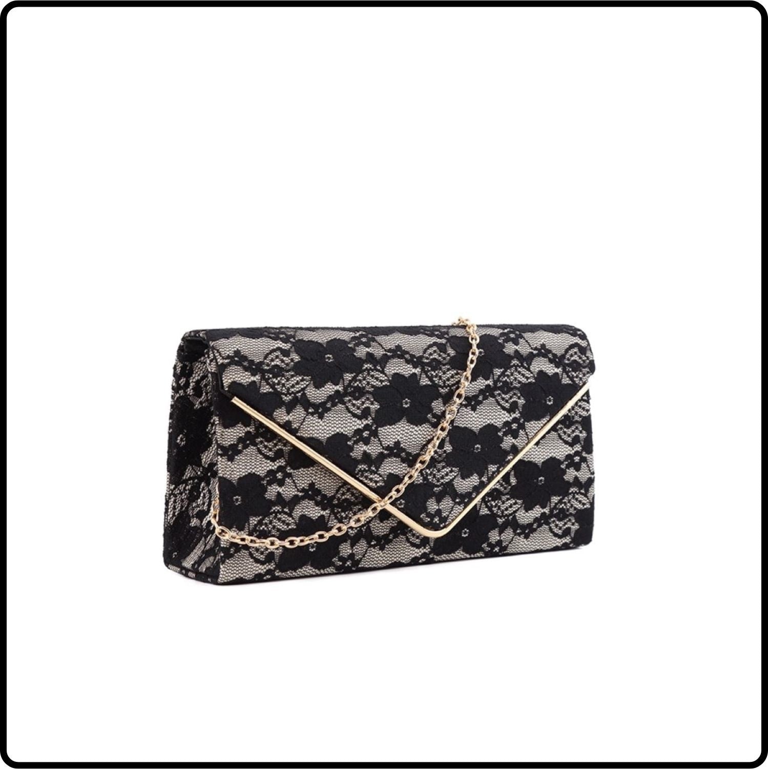 Janie Lace Envelope Clutch Bag/Black-Janie-Black