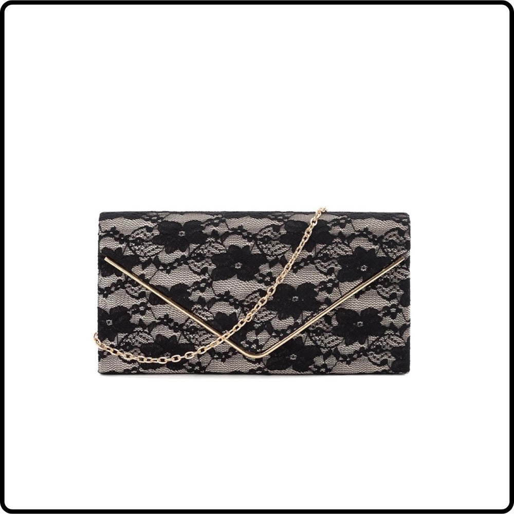 Janie Lace Envelope Clutch Bag/Black-Janie-Black