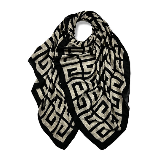 Wrap yourself in comfort and sophistication with the maze scarf. This light black and brown scarf is perfect for keeping you warm while staying stylish year-round. Showcase your personality with this unique maze pattern for a one-of-a-kind look!