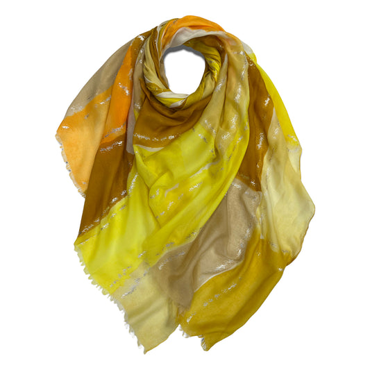 Introducing our fabulous patchwork scarf in vibrant yellow tones, this lovely piece is perfect for adding a touch of elegance and warmth to any outfit.