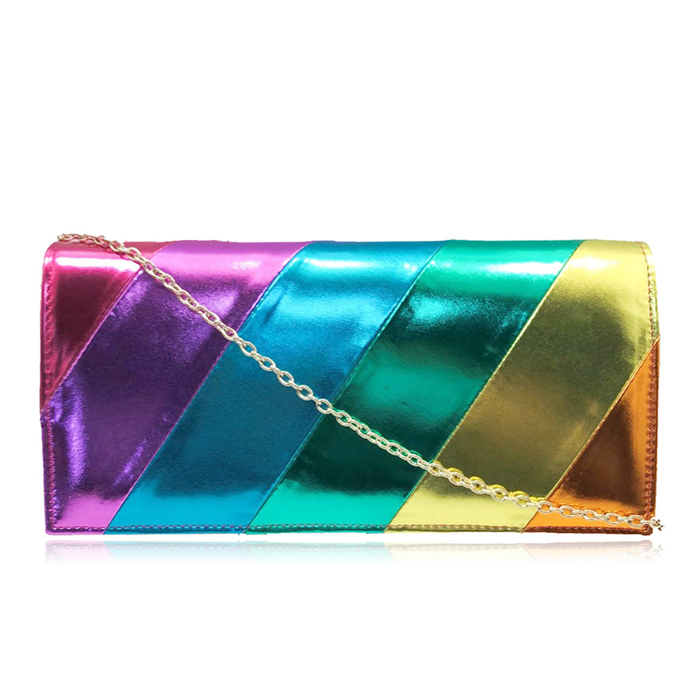 <p>Roomy and stylish, our Aurora Clutch Bag is the perfect statement piece for any occasion. The detachable chain strap adds versatility, while the bold rainbow colors are sure to turn heads. Elevate your outfit with this elegant and vibrant accessory.