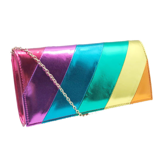<p>Roomy and stylish, our Aurora Clutch Bag is the perfect statement piece for any occasion. The detachable chain strap adds versatility, while the bold rainbow colors are sure to turn heads. Elevate your outfit with this elegant and vibrant accessory.